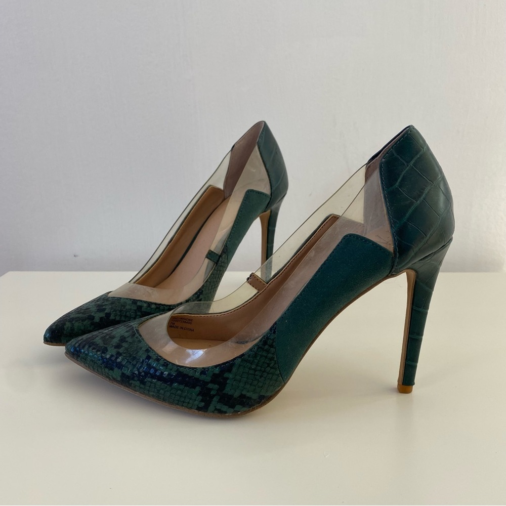 INC Emerald Snakeskin & Suede Heels